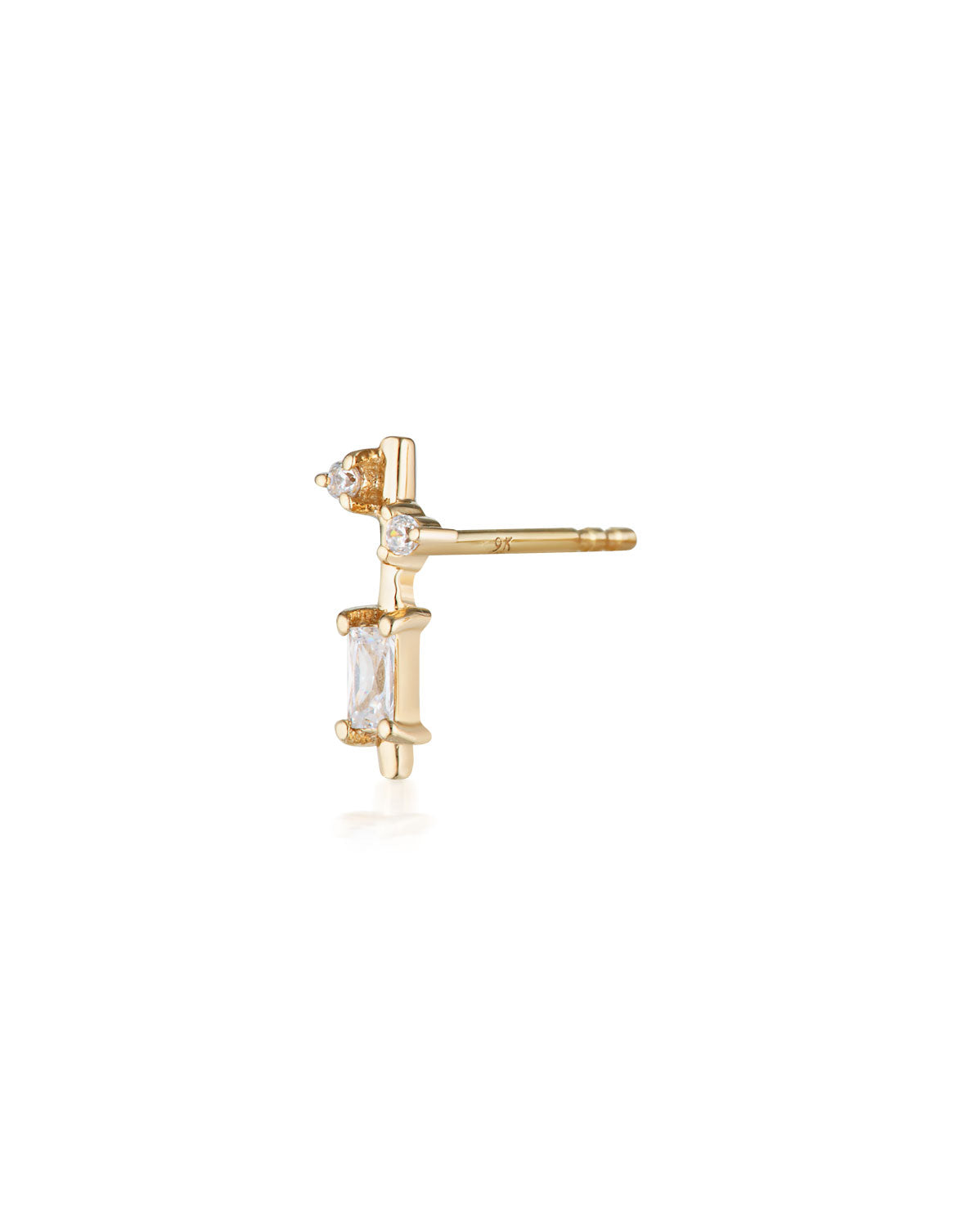 Crystal line 3 Stud 9k Solid Gold Cubic Zirconia Crystals Sit Wonder