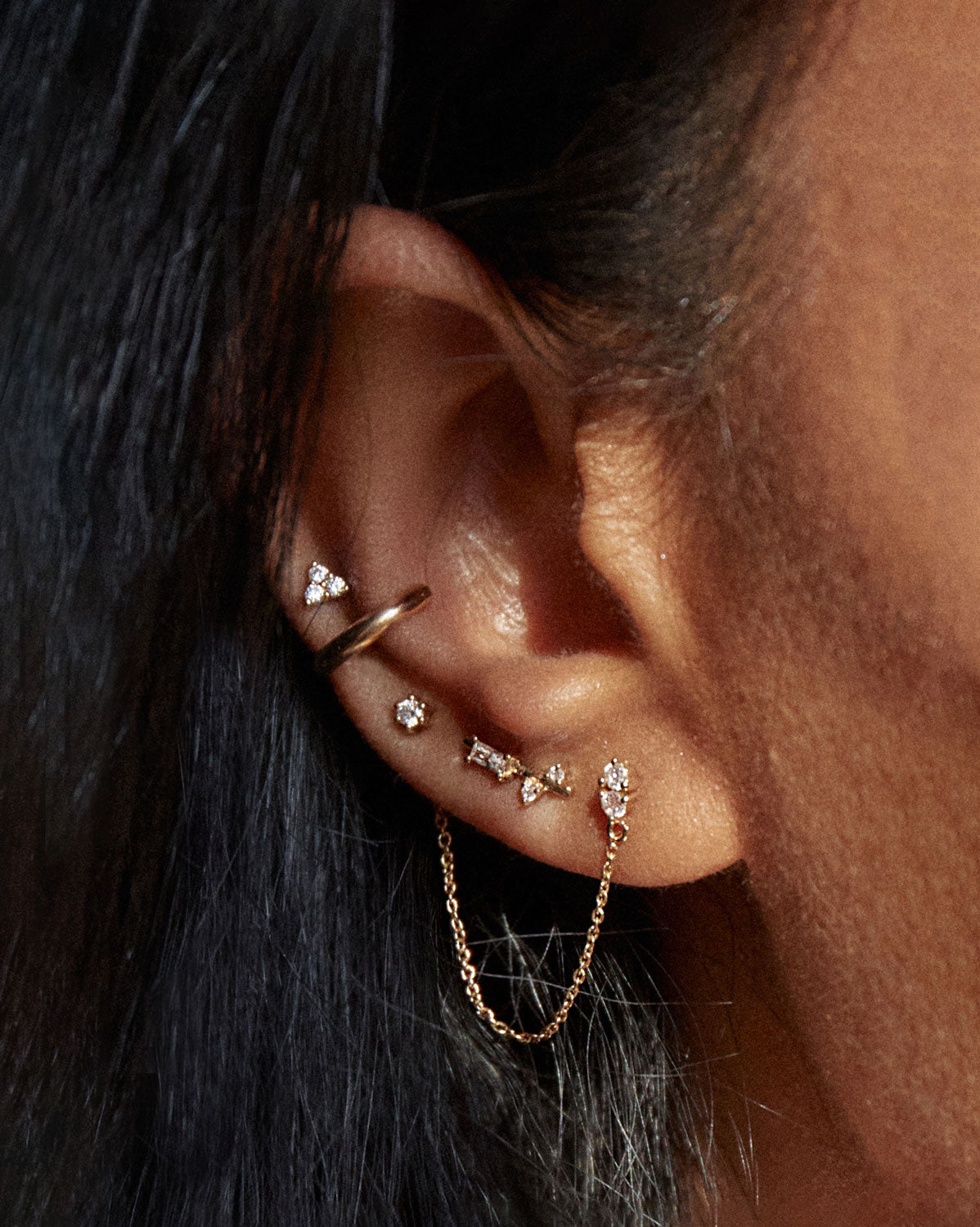 (Single) Twin Crystal Chain Earring