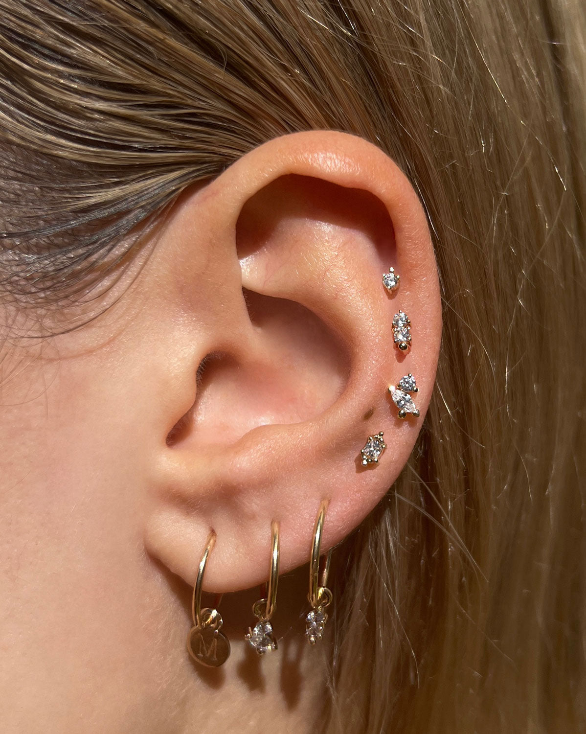 (Single) Crystal Duo Flatback Earring