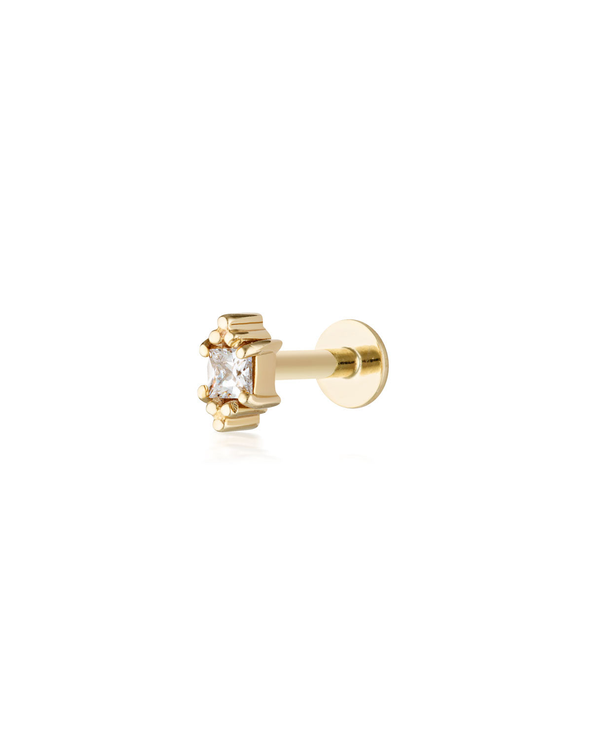 Baguette Threaded Flat Back Earring 14K Gold | Musemond